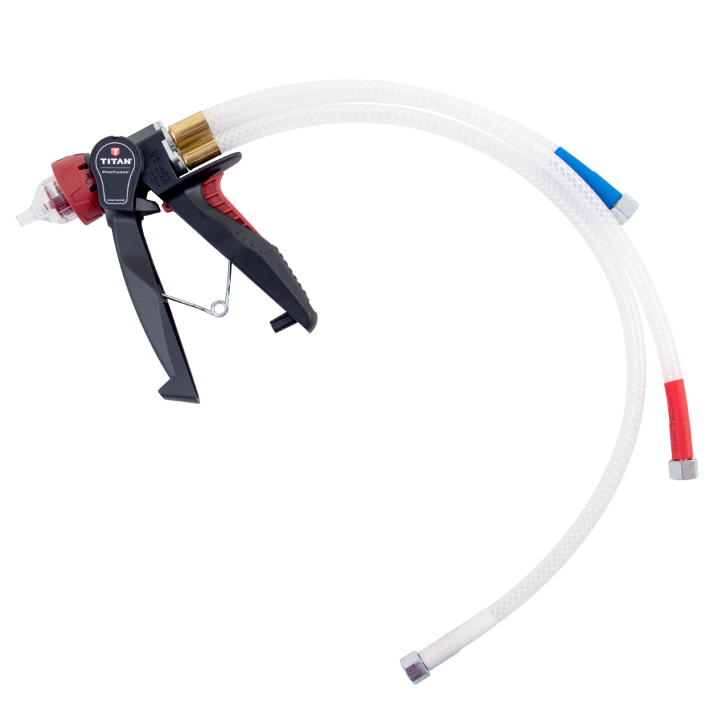 Titan ProPurge low-pressure spray foam gun with pictured hose assembly